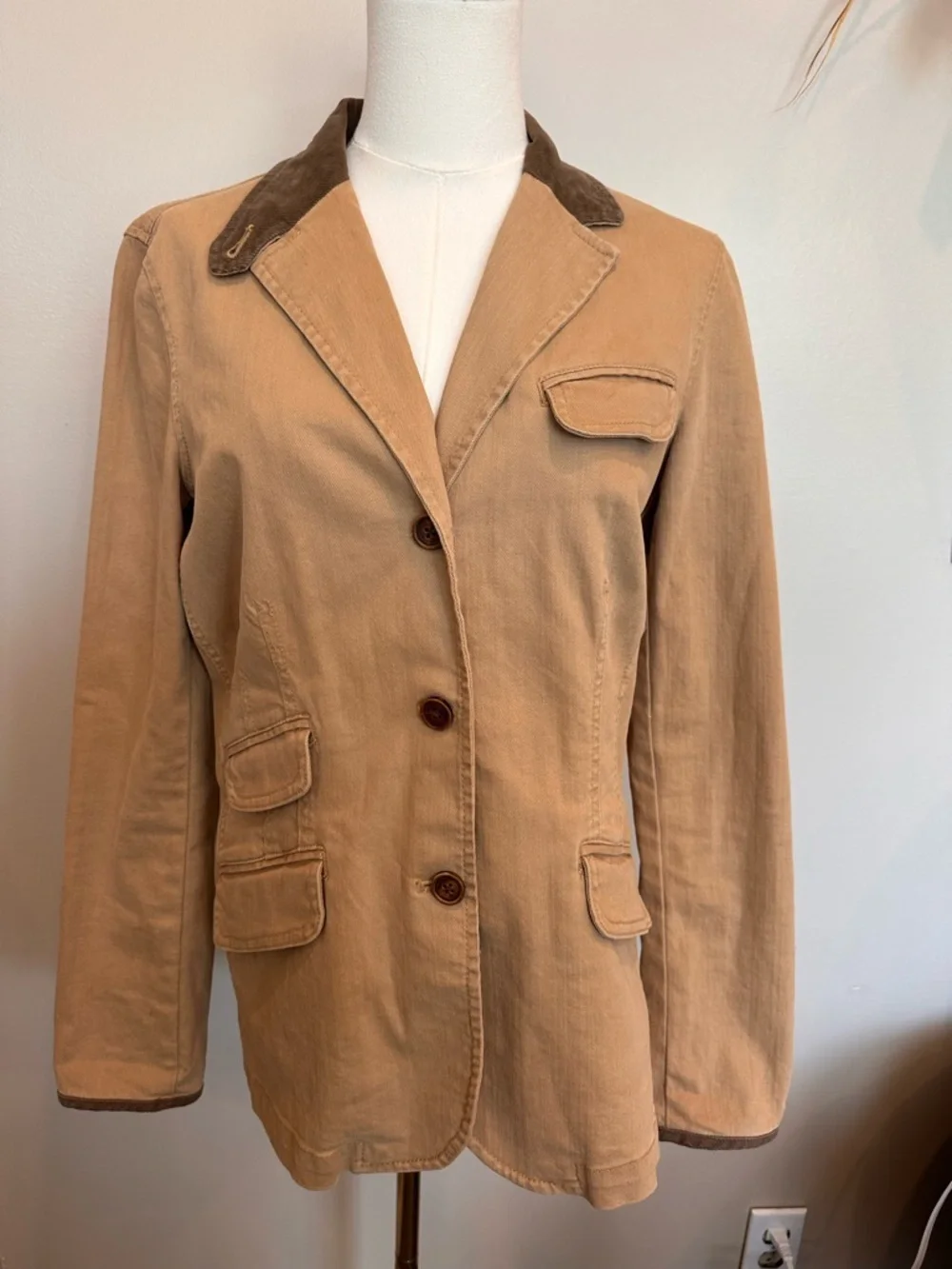 Lauren Jeans Co. Stretchy Denim Blazer Jacket Tan M
